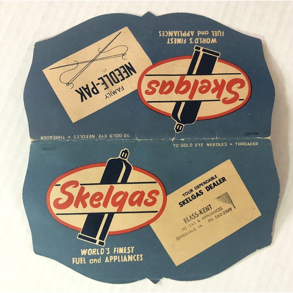 Vintage Skelgas 68 Sewing Needles Threader Book Fuel Blass-Kent Estherville Iowa